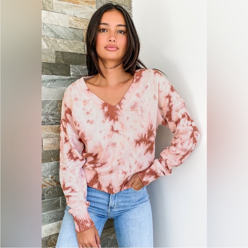 ☀️ Lulus Chill With Me Blush Tie-Dye Knit Pullover Sweater